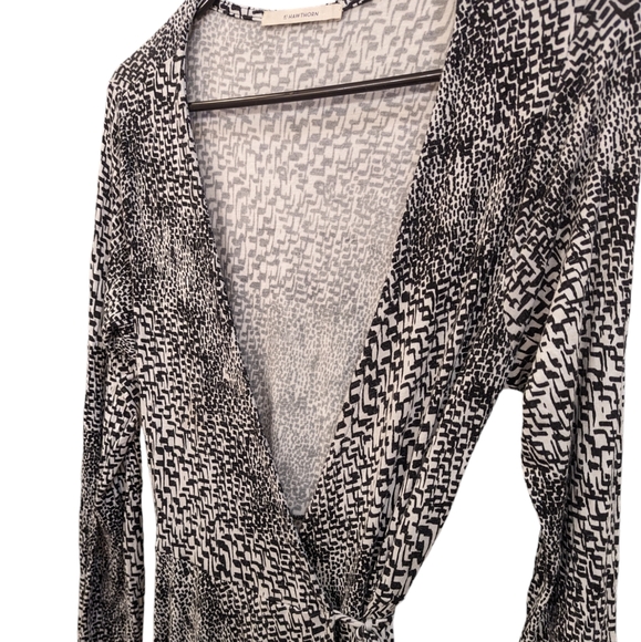 41 Hawthorn Midi Long Sleeve Real Wrap Dress Black Geometric Print Sz Medium - Picture 5 of 8